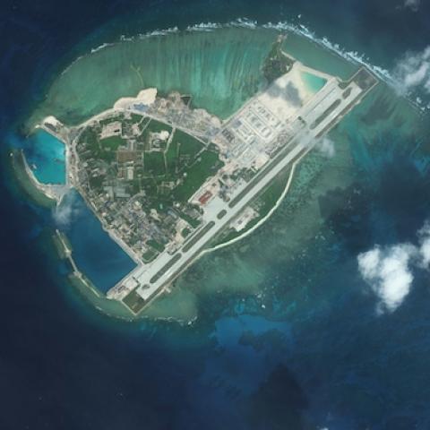 DigitalGlobe overview imagery from 09 January 2016 of Woody Island, also known as Yongxing Island and Phu Lam Island, the largest of the Paracel Islands in the South China Sea. (DigitalGlobe via Getty Images)