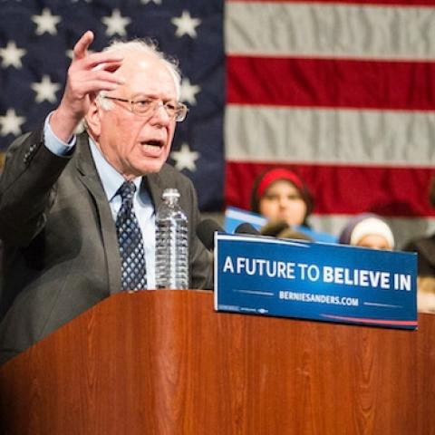 Democratic presidential candidate Bernie Sanders speaks during a rally in Dearborn, Michigan, March 7, 2016. (GEOFF ROBINS/AFP/Getty Images)