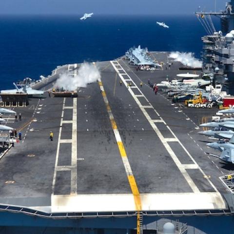 U.S. aircraft assigned to Carrier Air Wing 9 launch from the flight deck of the USS John C. Stennis in the Pacific Ocean, May 1, 2015. (DoD/Released)