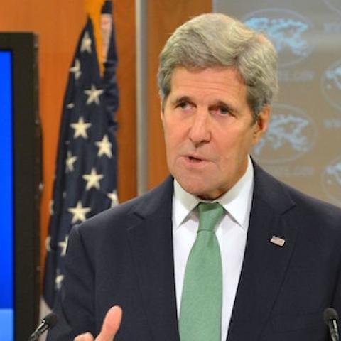 U.S. Secretary of State John Kerry delivers a statement on Daesh and Genocide in the Press Briefing Room at the U.S. Department of State in Washington, D.C., on March 17, 2016. [State Department/Flickr]
