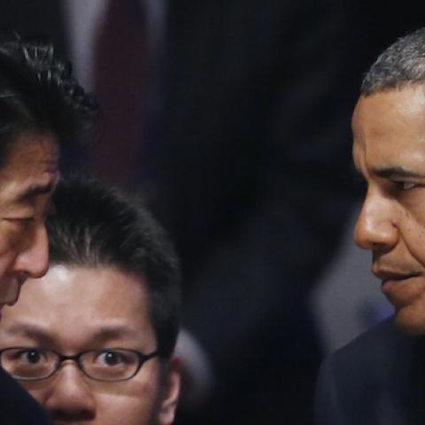 Japan's Prime Minister Shinzo Abe and U.S. President Barack Obama (R) attend the opening session of the at the 2014 Nuclear Security Summit on March 24, 2014 in The Hague, Netherlands. (Yves Herman - Pool/Getty Images)