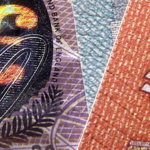 A detail of a twenty Pound bank note with hologram design and a five and ten Euro note, on March 7, 2016 in London, England. (Jim Dyson/Getty Images)