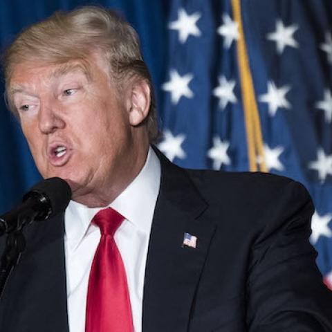 Republican presidential candidate Donald Trump speaks about his foreign policy positions during an event sponsored by The Center for the National Interest, at The Mayflower Hotel, in Washington, Wednesday, April 27, 2016. (Al Drago/CQ Roll Call)