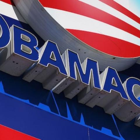 An Obamacare sign is seen on the UniVista Insurance company office on December 15, 2015 in Miami, Florida. (Joe Raedle/Getty Images)
