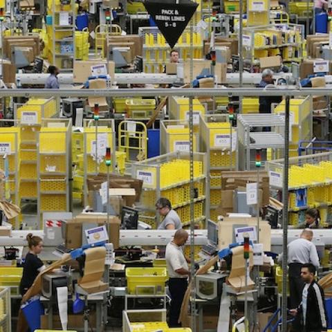 Parcels are prepared for dispatch at Amazon's warehouse on December 5, 2014 in Hemel Hempstead, England. (Peter Macdiarmid/Getty Images)