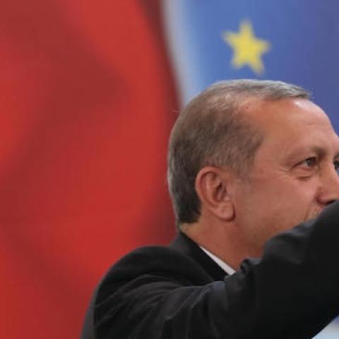 Turkeys Prime Minister Recep Tayyip Erdogan during a rally for the 10th anniversary of the Union of European Turkish Democrats (UETD) at Albert-Schultz-Hall in Vienna, Austria on June 19, 2014. (Kayhan Ozer/Anadolu Agency/Getty Images)