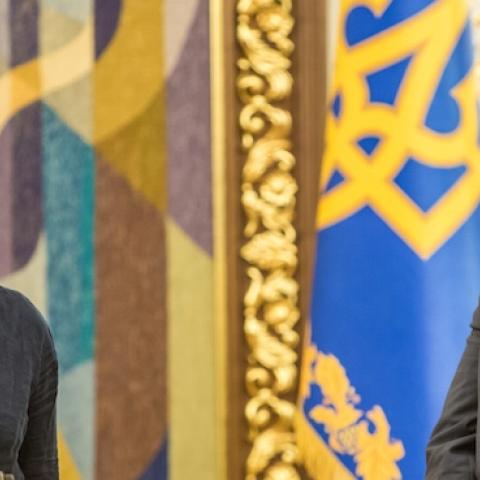 Ukrainian military pilot Nadiya Savchenko (L) joins Ukrainian president Petro Poroshenko at the Presidential Administration building following Savchenko's return to Ukraine on May 25, 2016 in Kiev, Ukraine. (Brendan Hoffman/Getty Images)