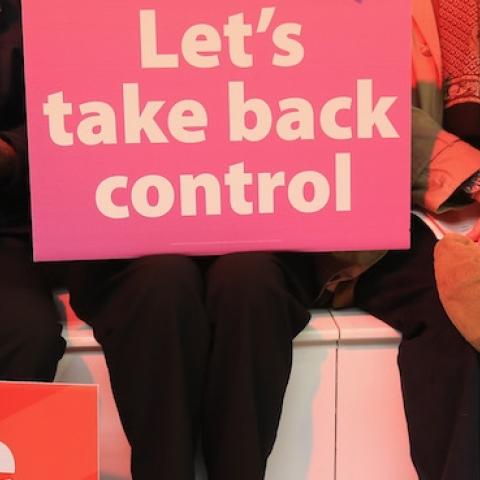 Vote Leave supporters wait for London Mayor Boris Johnson to address campaigners during a rally for the 'Vote Leave' campaign on April 15, 2016 in Manchester, England. (Christopher Furlong/Getty Images)