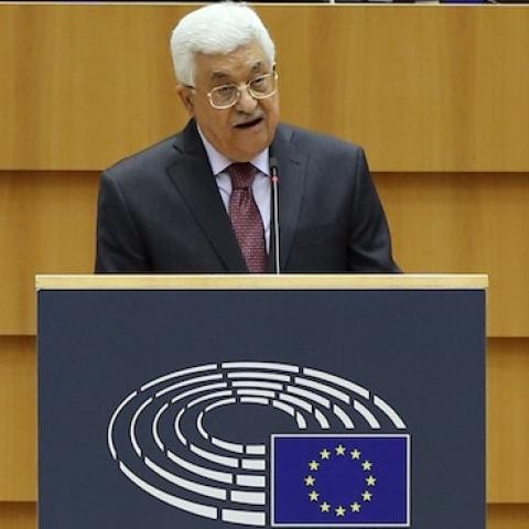Palestinian President Mahmoud Abbas addresses the members of the European Parliament during his official visit in Brussels, Belgium on June 23, 2016. (Dursun Aydemir/Anadolu Agency/Getty Images)