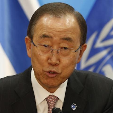 UN Secretary General Ban Ki-moon speaks during a joint press conference with the Israeli prime minister in Jerusalem on June 28, 2016. (RONEN ZVULUN/AFP/Getty Images)