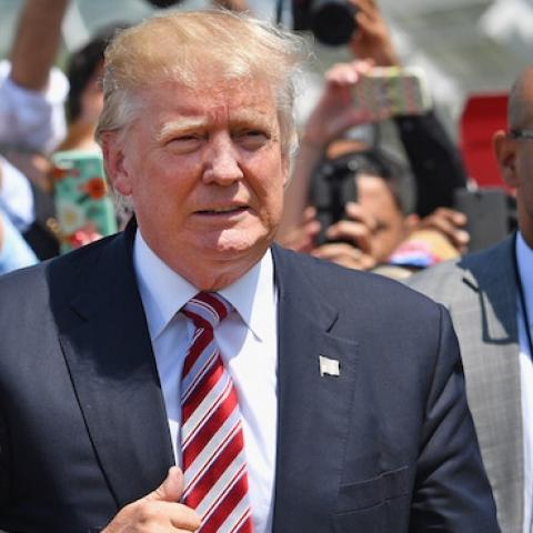 Donald Trump and his family attend a welcome arrival event with Governor Mike Pence and his family at the Great Lakes Science Centre on July 20, 2016 in Cleveland, Ohio. (Jeff J Mitchell/Getty Images)