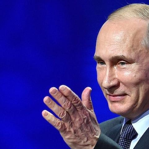 Russian President Vladimir Putin during the Preliminary Draw of the 2018 FIFA World Cup on July 25, 2015 in Saint Petersburg, Russia. (Dennis Grombkowski/Getty Images)