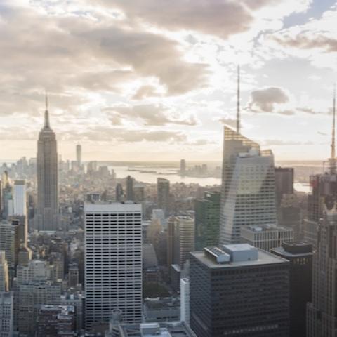 Skyscrapers in the New York City skyline during sunset, seen from the Rock observation center (Photo by Roberto Machado Noa/LightRocket via Getty Images)