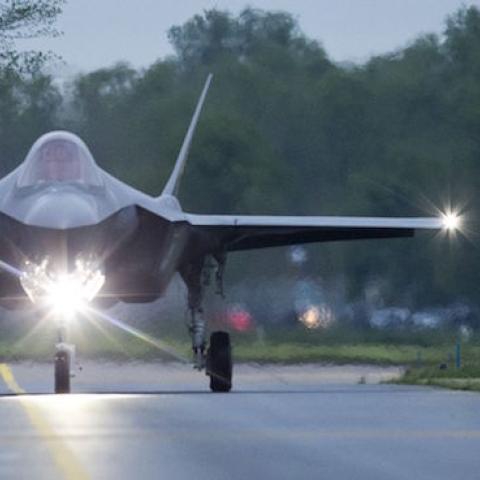 The first two American F-35A Lightning II fighter jets land in Leeuwarden, The Netherlands, on May 23, 2016. (Photo: EVERT-JAN DANIELS/AFP/Getty Images)