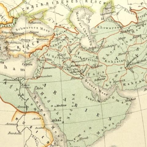 Map Of The Umayyad Caliphate Empire In 750 And The Islamic Empire In 1215. (Universal History Archive/UIG via Getty Images)