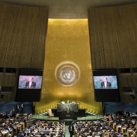U.N. Secretary General Ban Ki-moon addresses the United Nations General Assembly at UN headquarters, September 20, 2016 in New York City. (Drew Angerer/Getty Images)