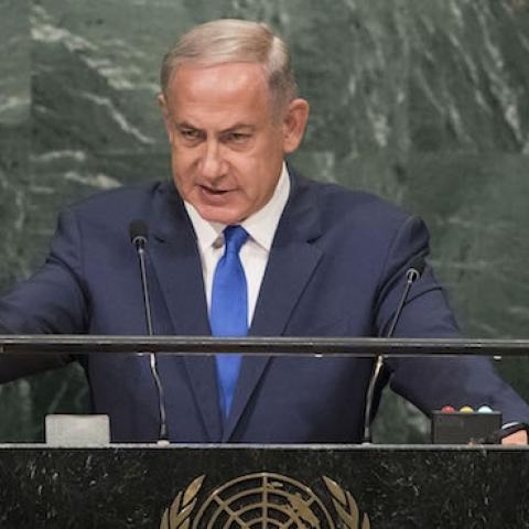 Prime Minister of Israel Benjamin Netanyahu addresses the United Nations General Assembly at UN headquarters, September 22, 2016 in New York City. (Drew Angerer/Getty Images)
