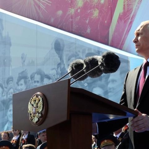 Russian President Vladimir Putin at the military parade on Red Square. (Media from the Office of the President of Russia)