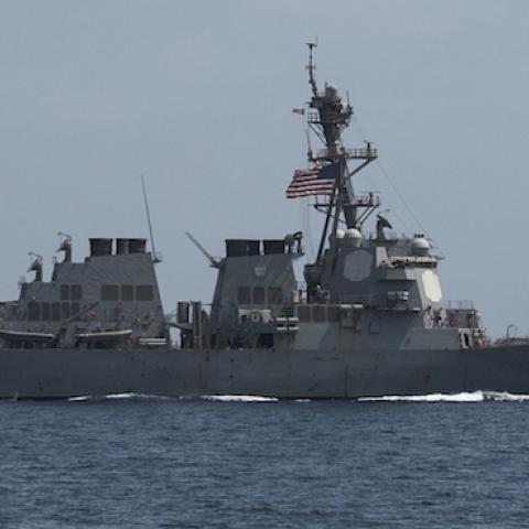The USS Mason conducts divisional tactic maneuvers in the Gulf of Oman, Sept. 10, 2016. (Petty Officer 1st Class Blake Midnight/DoD/Released)
