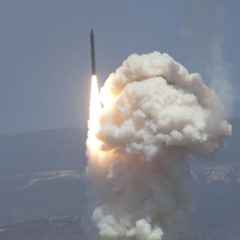 A long-range ground-based interceptor is launched from Vandenberg Air Force Base, California, and intercepted an intermediate-range ballistic missile target launched from the U.S. Army’s Reagan Test Site on Kwajalein Atoll, June 22, 2014. (MDA/Released)