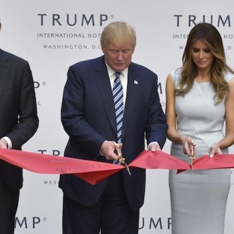 Donald Trump Jr, Eric Trump, President-Elect Donald Trump, Melania Trump, Tiffany Trump, and Ivanka Trump at the grand opening of the Trump International Hotel in Washington, DC on October 26, 2016. (MANDEL NGAN/AFP/Getty Images)
