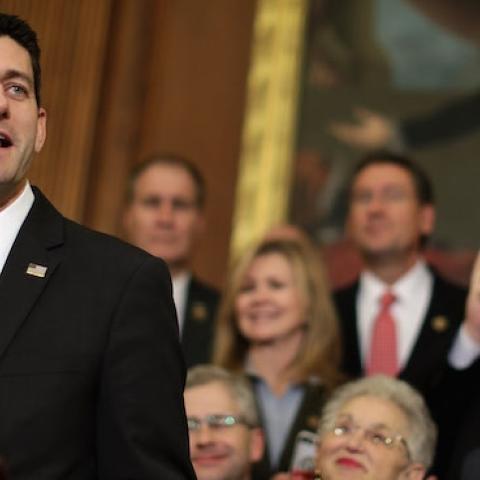 Speaker of the House Paul Ryan (R-WI) delivers remarks before signing legislation to repeal the Affordable Care Act in the Rayburn Room at the U.S. Capitol, January 7, 2016. (Chip Somodevilla/Getty Images)