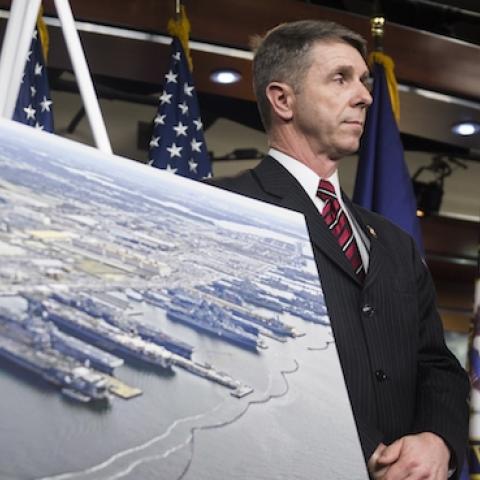 Rep. Randy Forbes, R-Va., chairman of the House Armed Services Committee's Seapower and Projection Forces Subcommittee, with Rep. Robert Wittman, R-Va., holds a news conference in the Capitol on Tuesday, Feb. 26, 2013. (Bill Clark/CQ Roll Call)