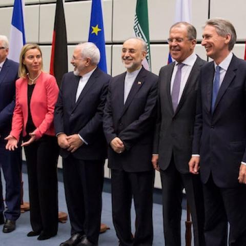 Foreign Ministers from China, France, Germany, Iran, Russia, Britain, and the US on July 14, 2015 in Vienna, Austria. (Thomas Imo/Photothek via Getty Images)