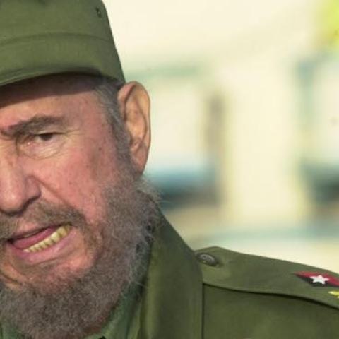 Cuban President Fidel Castro gives a speech in front of the U.S. Interest Section May 14, 2004 in Havana. (Jorge Rey/Getty Images)