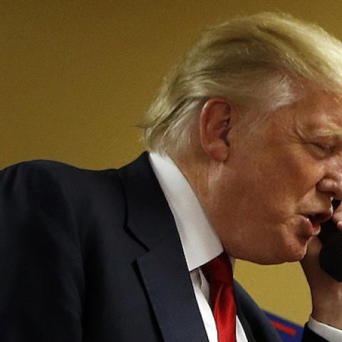 Republican presidential candidate Donald Trump at a phone bank prior to a rally on September 12, 2016 at U.S. Cellular Center in Asheville, North Carolina. (Brian Blanco/Getty Images)