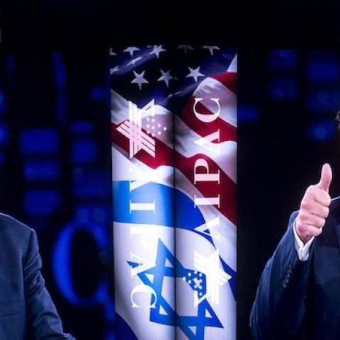 US Republican presidential hopeful Donald Trump gives a thumbs-up as he addresses the American Israel Public Affairs Committee (AIPAC) 2016 Policy Conference at the Verizon Center in Washington, DC, March 21, 2016. (SAUL LOEB/AFP/Getty Images)