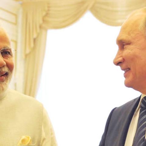 Indian PM Narendra Modi and Russian President Vladimir Putin meet on the sidelines of SCO Summit in Tashkent, June 24, 2016. (Narendra Modi/Flickr)