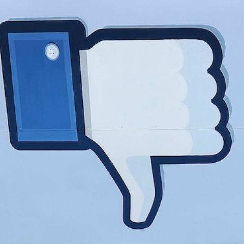A thumbs up or 'Like' icon at the Facebook main campus in Menlo Park, California, May 15, 2012. (Image flipped) (ROBYN BECK/AFP/Getty Images)