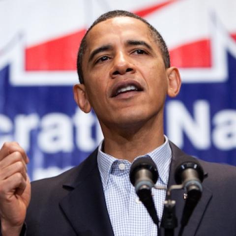 President Barack Obama delivers remarks at the Democratic National Committee winter meeting on February 6, 2010 in Washington, DC. (Brendan Hoffman/Getty Images)