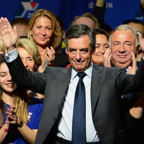 Former French Prime Minister Francois Fillon candidate of the party 'Les Republicains' at the Exhibition Park of the Porte de Versailles on November 25, 2016 in Paris, France. (Frederic Stevens/Getty Images)