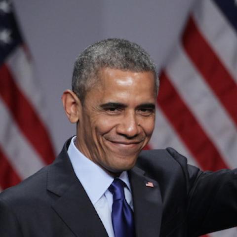 U.S. President Barack Obama waves after he spoke during the SelectUSA Investment Summit March 23, 2015 in National Harbor, Maryland. (Alex Wong/Getty Images)