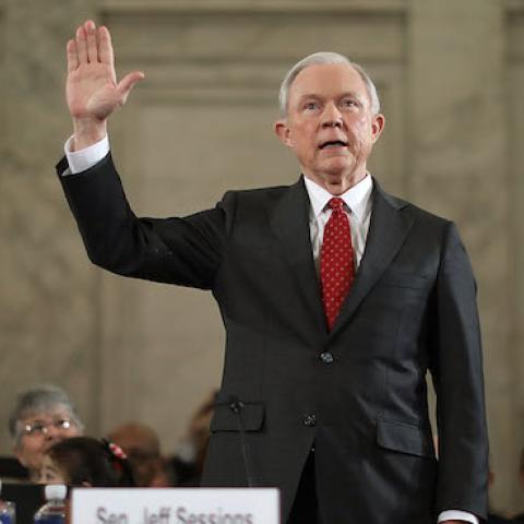 Sen. Jeff Sessions (R-AL) is sworn in before the Senate Judiciary Committee during his confirmation hearing to be the U.S. attorney general January 10, 2017 in Washington, DC. (Chip Somodevilla/Getty Images)