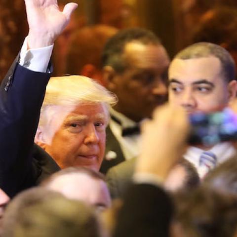 President-elect Donald Trump arrives at a news conference at Trump Tower on January 11, 2017 in New York City. (Spencer Platt/Getty Images)