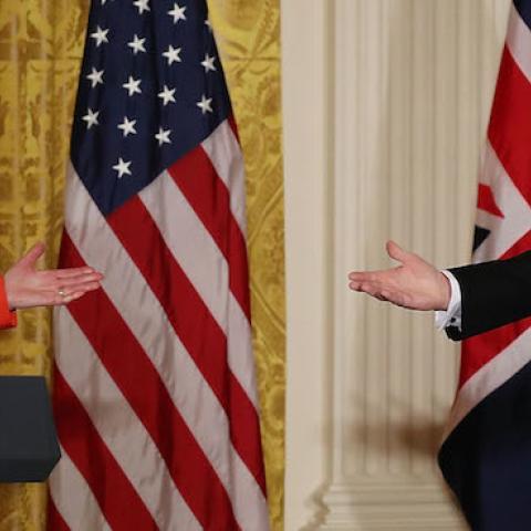 U.S. President Donald Trump (R) and British Prime Minister Theresa May participate in a joint press conference at the East Room of the White House January 27, 2017 in Washington, DC. (Mark Wilson/Getty Images)