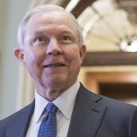 Sen. Jeff Sessions, R-Ala., nominee for attorney general, makes his way to the Senate Policy luncheons in the Capitol, January 31, 2017. (Tom Williams/CQ Roll Call)
