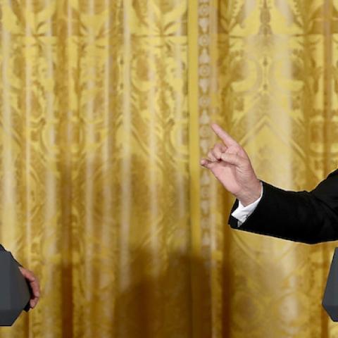 U.S. President Donald Trump (R) and Israel Prime Minister Benjamin Netanyahu (L) answer questions during a joint news conference in the East Room of the White House February 15, 2017 in Washington, DC. (Win McNamee/Getty Images)