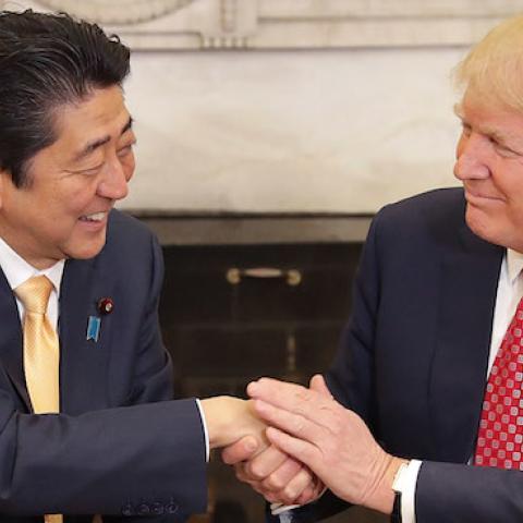 U.S. President Donald Trump (R) and Japanese Prime Minister Shinzo Abe in the Oval Office at the White House February 10, 2017 in Washington, DC. (Chip Somodevilla/Getty Images)