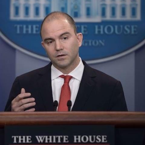 Ben Rhodes, Deputy National Security Advisor to US President Barack Obama, speaks about the President's upcoming trip to Cuba during a daily press briefing at the White House February 18, 2016 in Washington, DC. (BRENDAN SMIALOWSKI/AFP/Getty Images)