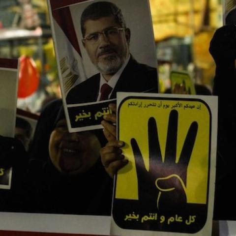 A protest against military regime on the fifth anniversary of Egyptian revolution, in Giza, Egypt on January 24, 2016. (Hesham Fathy/Anadolu Ag