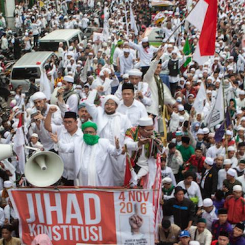  Protesters march to the Merdeka Palace on November 4, 2016 in Jakarta, Indonesia. (Oscar Siagian/Getty Images)