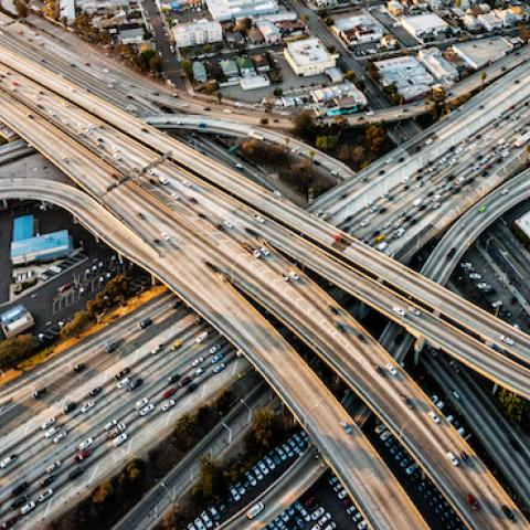 Helicopter point of view of Los Angeles highway interchanges. (EXTREME-PHOTOGRAPHER/Getty Images)