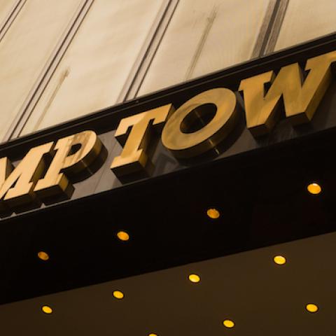 A general view of the signage above the entance to the Trump Tower, located on 5th Avenue in midtown Manhattan, New York City, 21st January 2017. (Epics Getty Images)