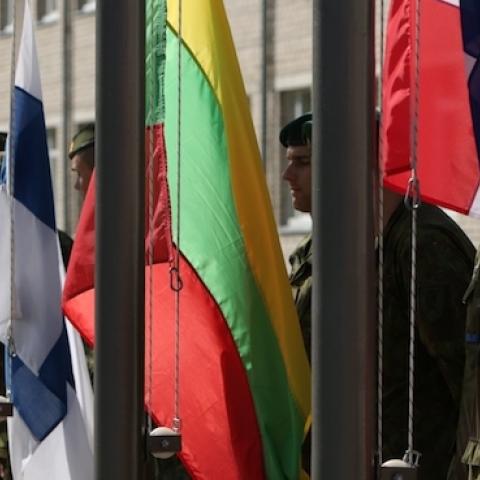 Soldiers from Estonia, Finland, Great Britain, Latvia, Lithuania, Norway and US participate in the opening ceremony for the international exercise "Saber Strike”, Adazi Training Area, Latvia, June 8, 2015.(Gatis Diezins, RYC/Flickr)