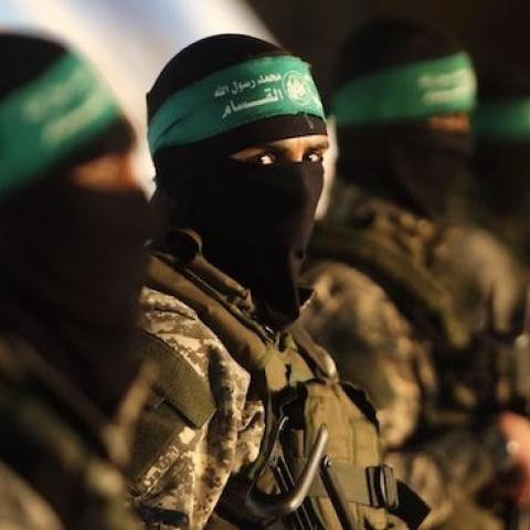 Palestinian members of the Ezzedine al-Qassam Brigades, the armed wing of the Hamas movement, take part in a gathering on January 31, 2016 in Gaza city (MAHMUD HAMS/AFP/Getty Images)