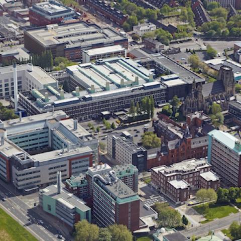 Aerial view of the buildings of the 'University of Manchester' and 'Manchester Medical School' in Manchester (Allan Baxter/Getty Images)